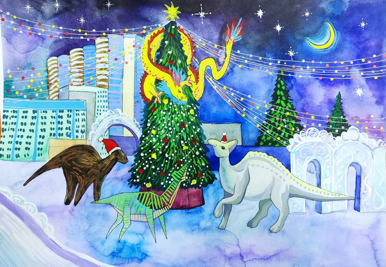 Три благовещенских динозавра встречают Новый год