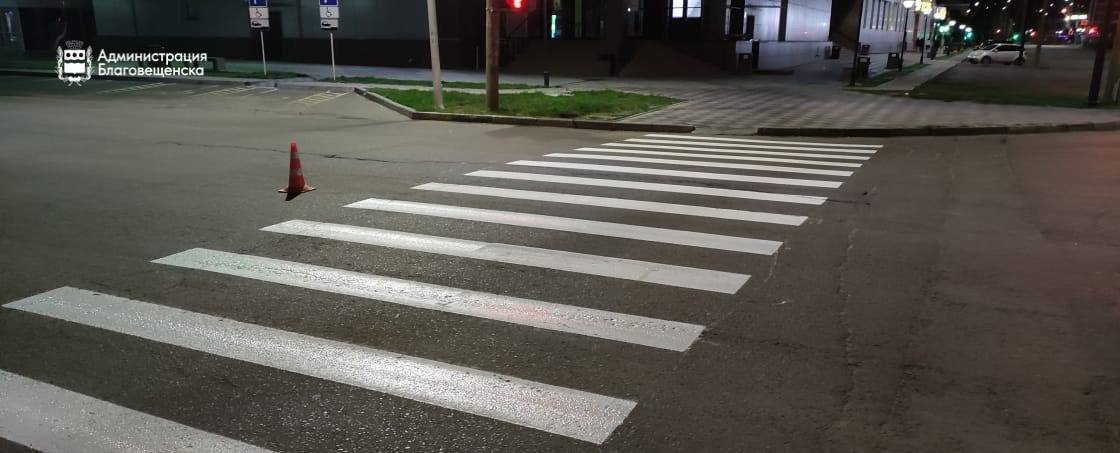 Дорожники обновляют разметку вблизи учебных заведений областного центра