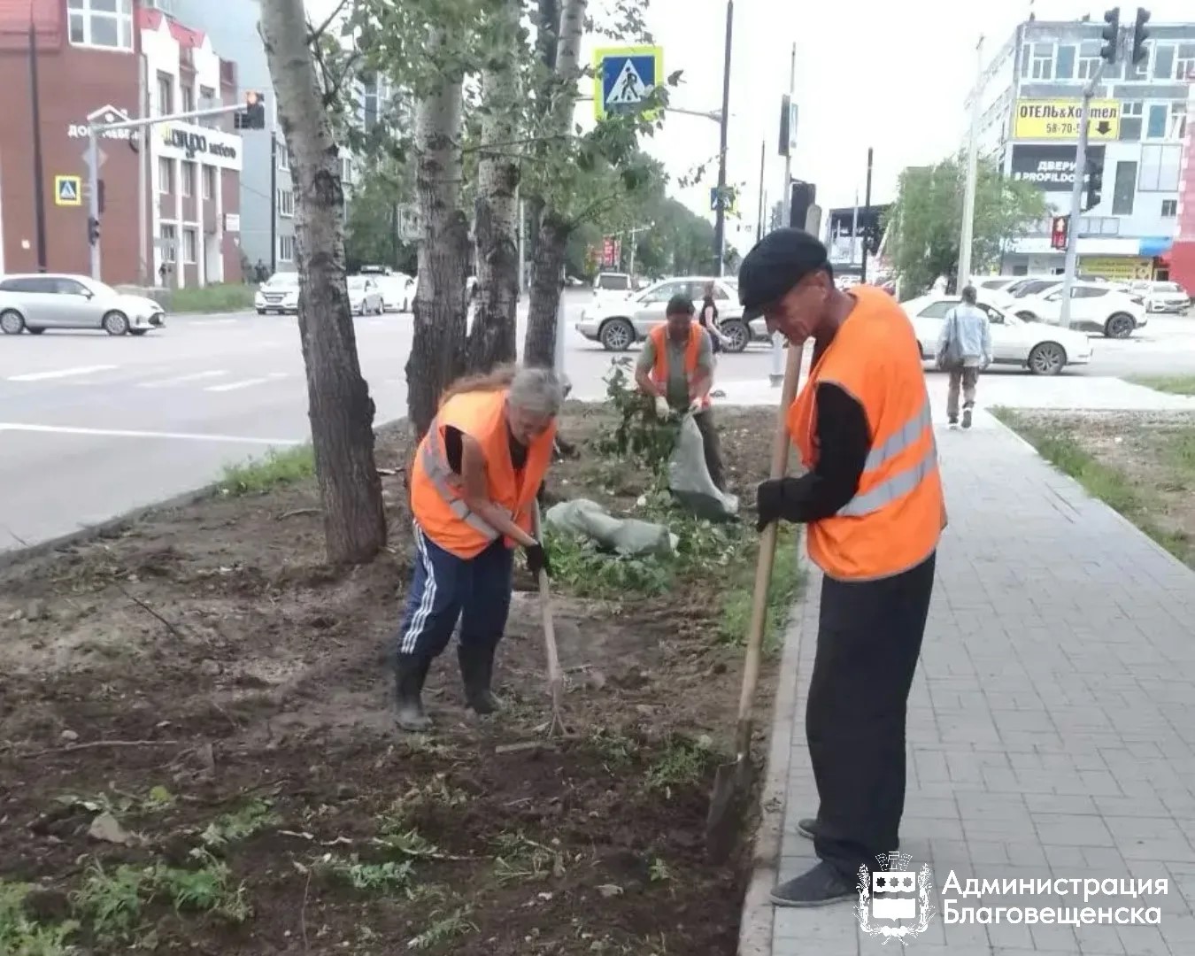 Современные технологии и ручной труд: в Благовещенске обновили более 16 тысяч «квадратов» газонов с мая 