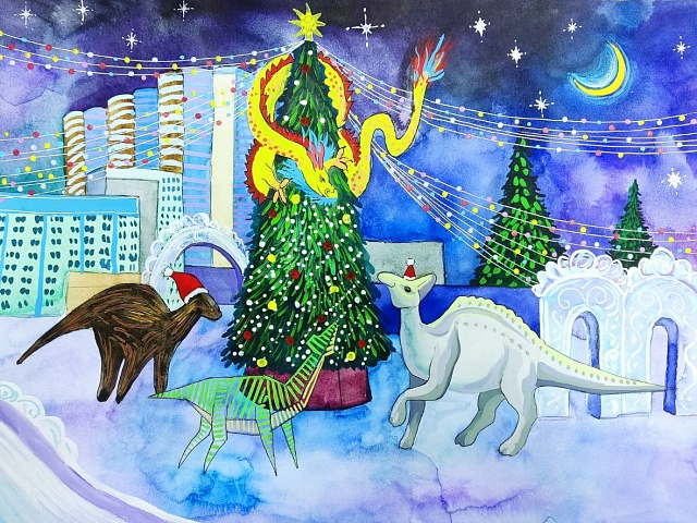 Три благовещенских динозавра встречают Новый год