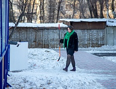 Хоккею с мячом учили ребят из благовещенского двора на Зейской