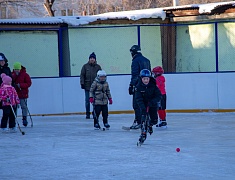 Хоккею с мячом учили ребят из благовещенского двора на Зейской