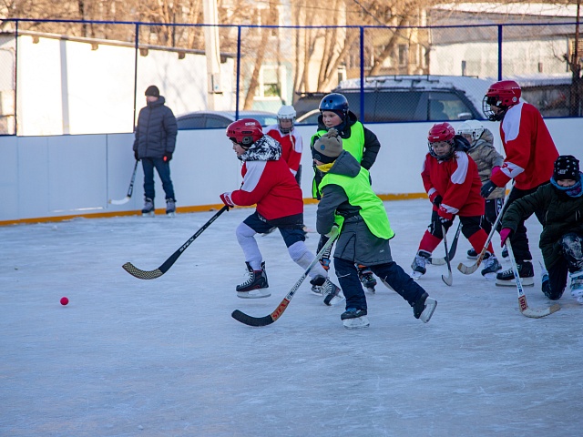 Хоккею с мячом учили ребят из благовещенского двора на Зейской