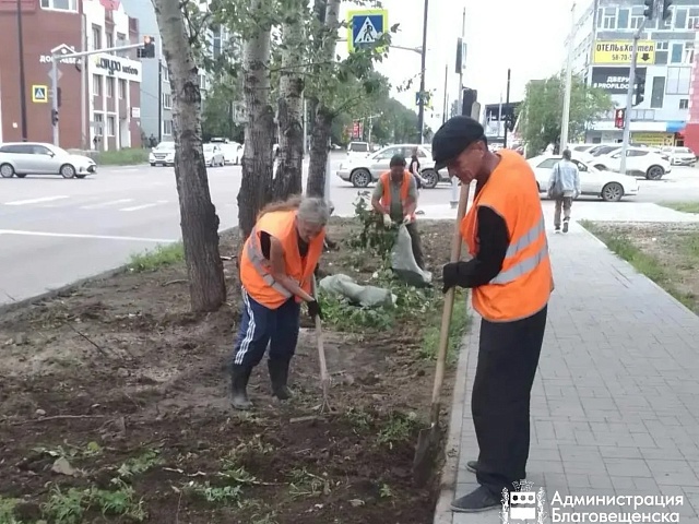 Современные технологии и ручной труд: в Благовещенске обновили более 16 тысяч «квадратов» газонов с мая 